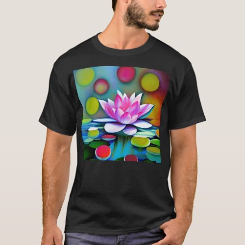 Pink water lily in a pond T_Shirt