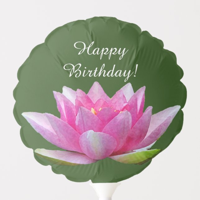 Pink Water Lily Lotus Flower Birthday Balloon (Front)