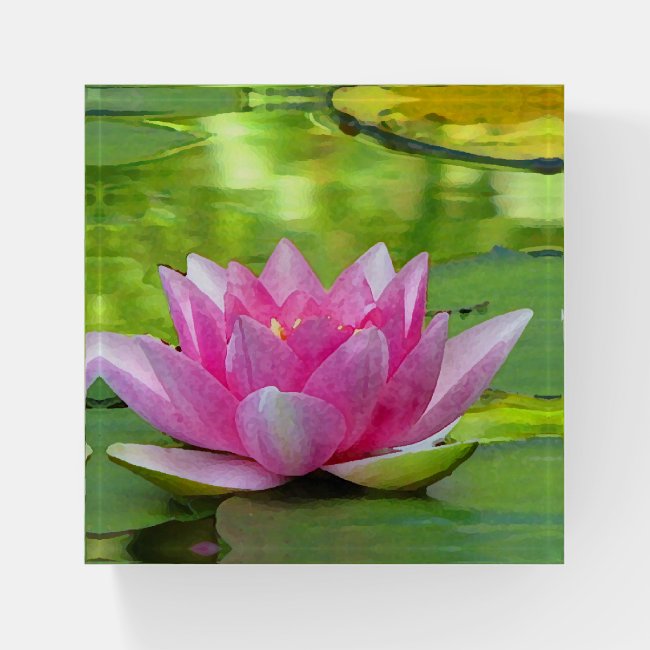 Pink Water Lily Lotus Flower Glass Paperweight