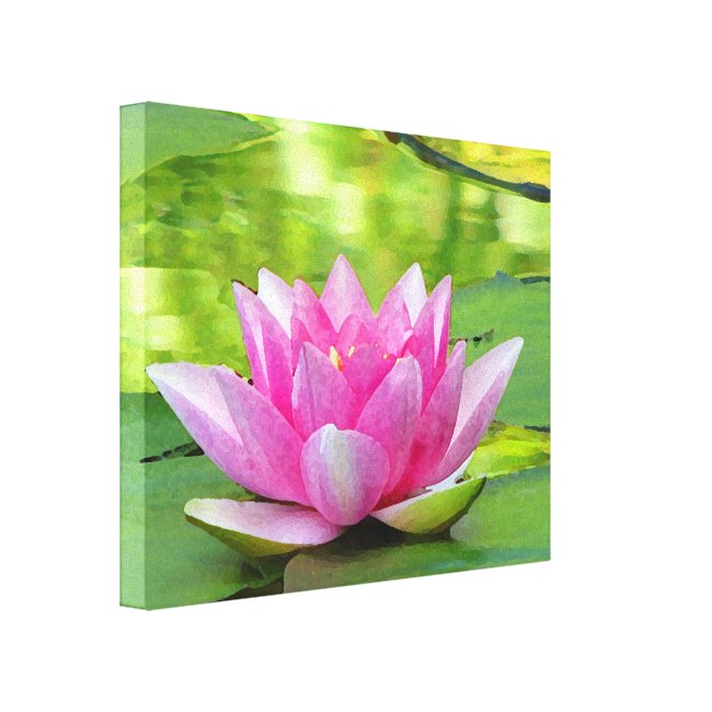 Pink Water Lily Lotus Flower on Green Canvas Print