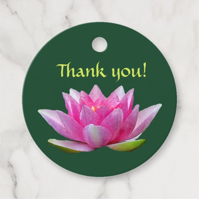 Pink Water Lily Lotus Flower Thank You Favor Tags