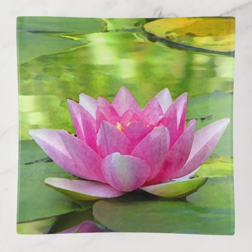 Pink Water Lily Lotus Flower Trinket Tray