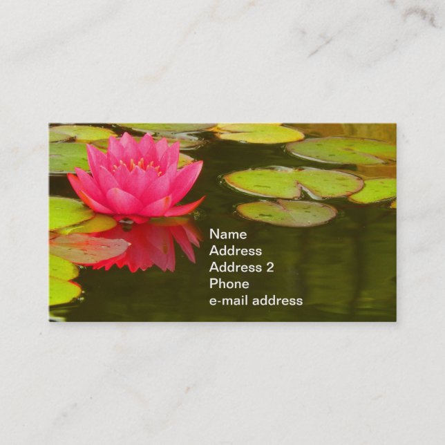 Pink Water Lily on Pond Customizable Business Card (Front)