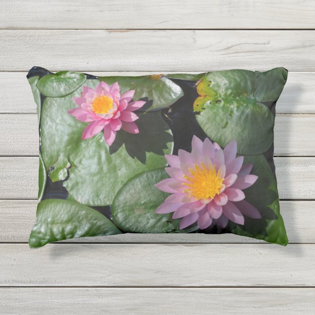 Pink Water Lily Outdoor Pillow (Front)