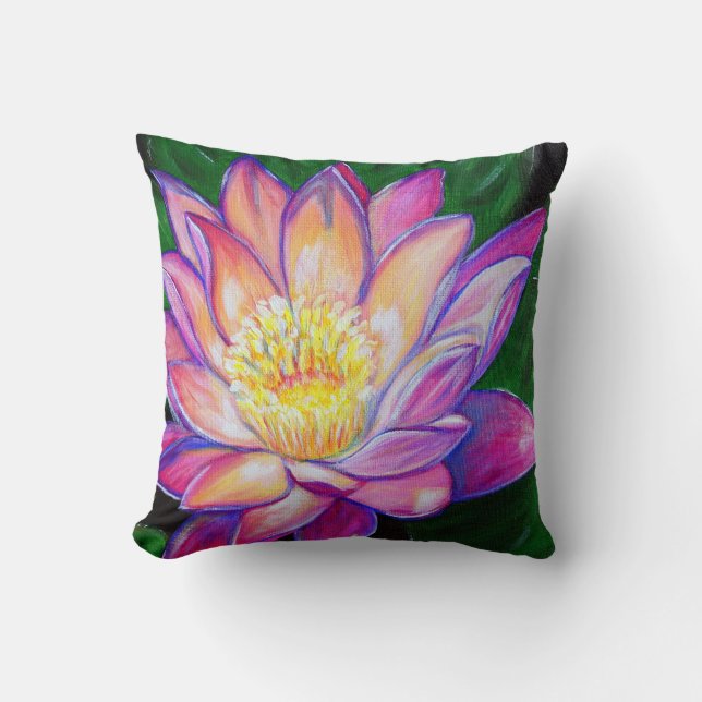 Pink Water Lily Painting Throw Pillow (Front)
