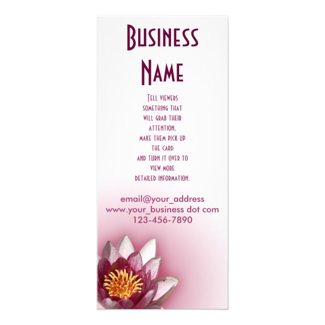 Pink Water Lily Photograph Business Custom Rack Card (Front)