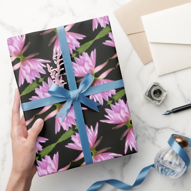 Pink Water Lily w/ Black and Green  - Floral Wrapping Paper (Gifting)