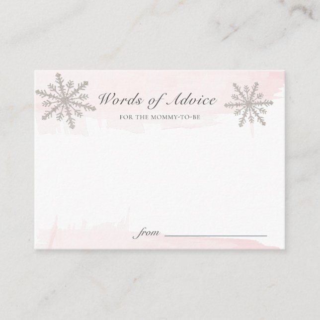 Pink Watercolo Snowflakes Baby Shower Advice Cards (Front)