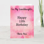 Pink Watercolor 12th Birthday Granddaughter Card<br><div class="desc">Pink Watercolor 12th Birthday Granddaughter Card</div>