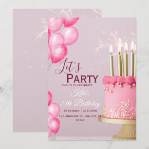 Pink Watercolor 13th Birthday Invite