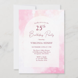 Pink Watercolor 25th Birthday Invitation