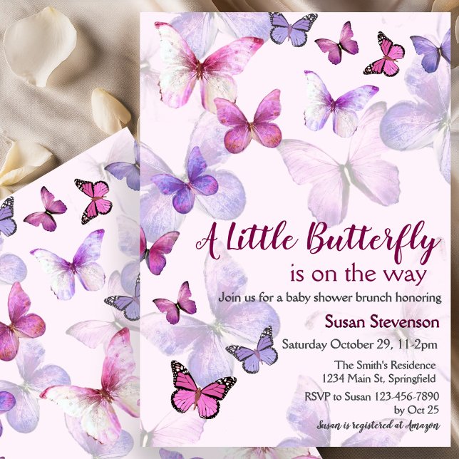 Pink Watercolor A Little Butterfly Baby Shower Invitation (Creator Uploaded)