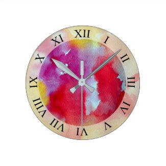 Pink Watercolor Abstract Art Round Clock