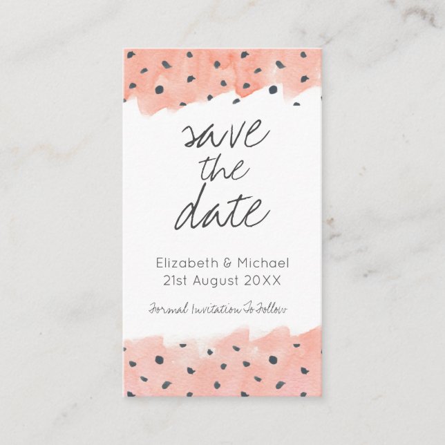 Pink Watercolor Abstract Dots Save the Date Enclosure Card (Front)