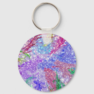 Pink Watercolor Abstract Glitter Photo Print Keychain