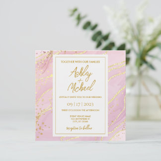 Pink Watercolor Abstract Marble Wedding Invitation