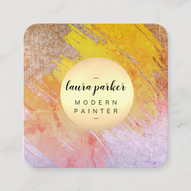 Pink Watercolor Abstract Paint Artist Minimal Square Business Card (Front)