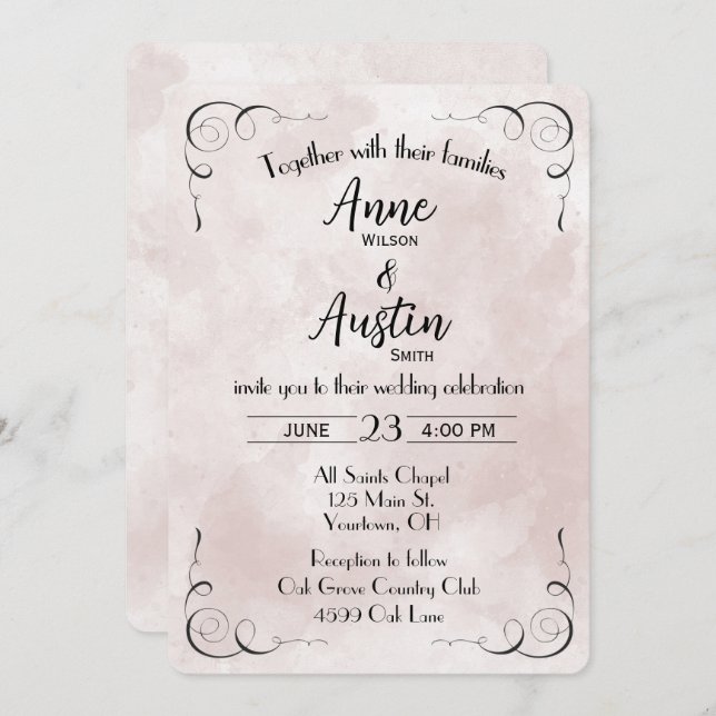 Pink Watercolor Abstract Wedding Invite (Front/Back)