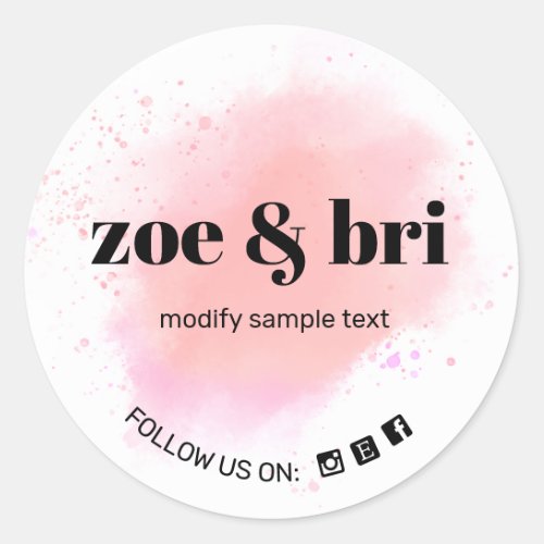 Pink Watercolor Add Your Logo Social Media Classic Round Sticker