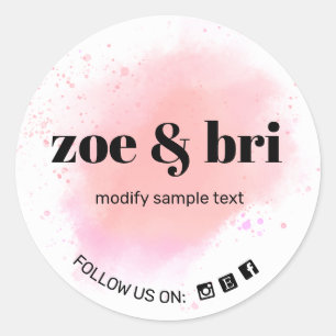 Pink Watercolor Add Your Logo Social Media Classic Round Sticker