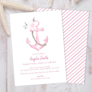 Pink Watercolor Anchor Baby Shower Invite