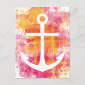 Pink watercolor anchor postcard