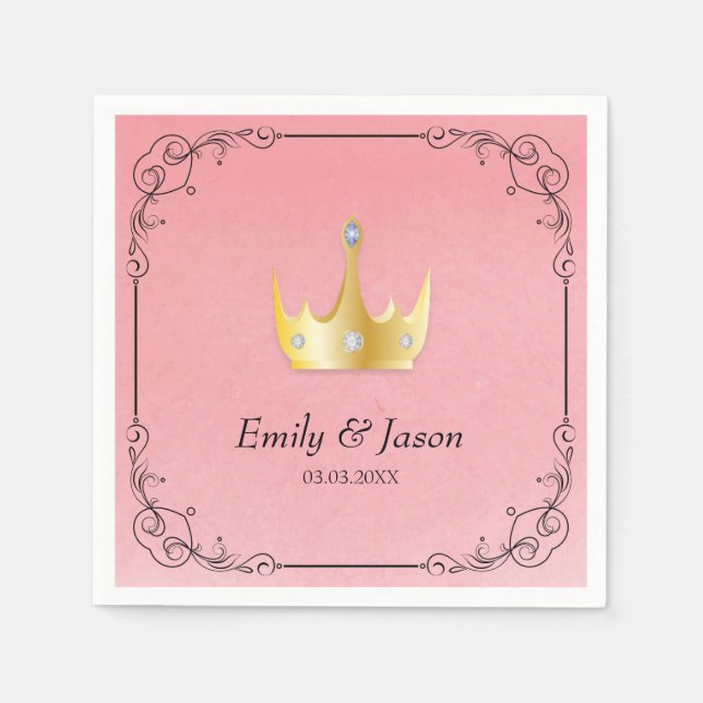 Pink Watercolor And Crown Napkins (Front)
