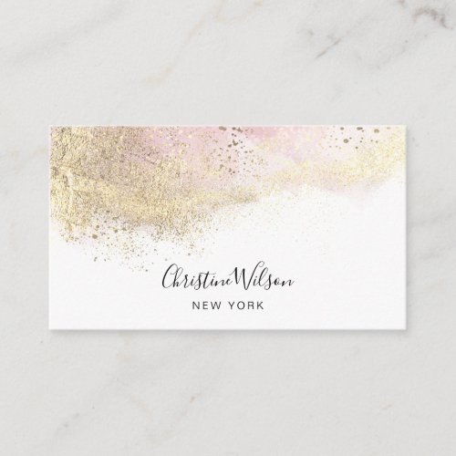pink watercolor and faux gold dust business card