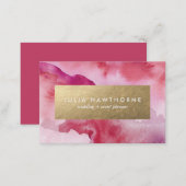 Pink Watercolor and Gold Faux Foil Euro Business Card (Front/Back)