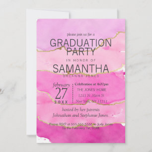 Pink Watercolor and Gold Graduation Party Invites