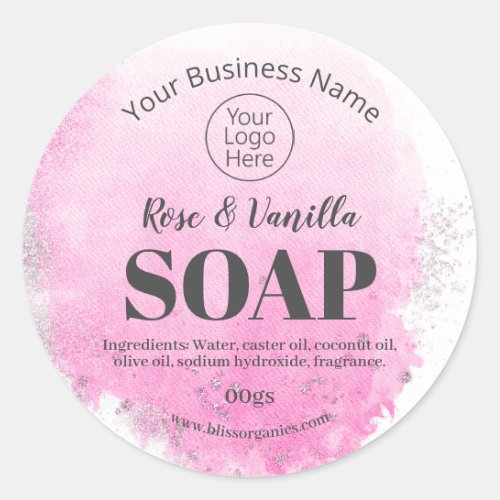 Pink Watercolor And Silver Handmade Soap Labels