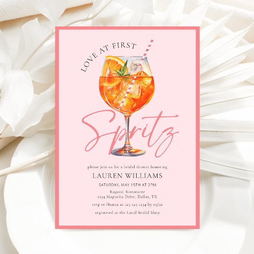 Pink Watercolor Aperol Spritz Bridal Shower Invitation