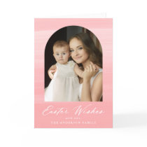 Pink Watercolor Arch 2 Photo Easter Wishes Holiday Card