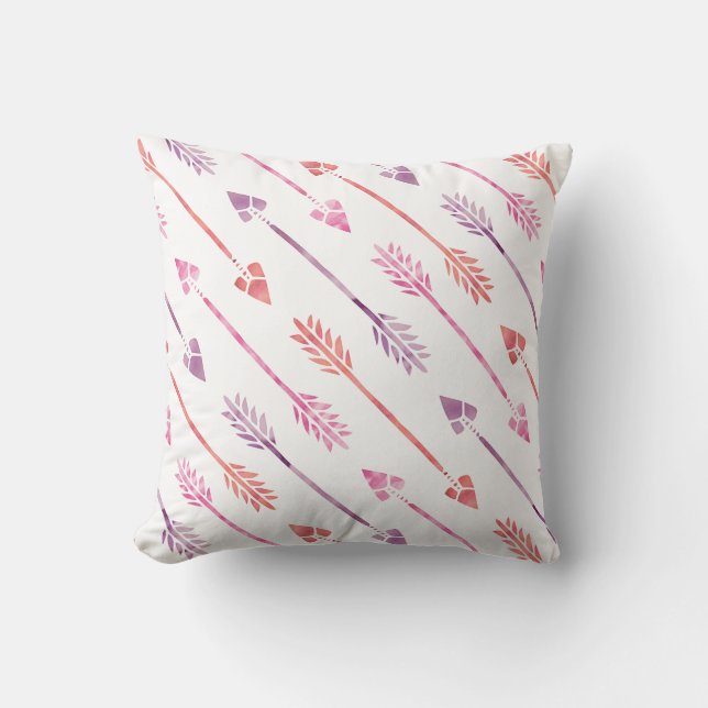 Pink Watercolor Arrows Pattern Throw Pillow (Front)