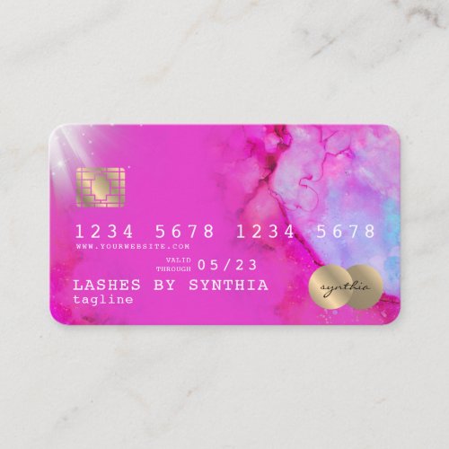 Pink watercolor art Credit Card Style Gold