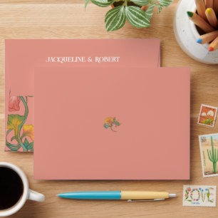 Pink Watercolor Art Nouveau Wedding Envelope