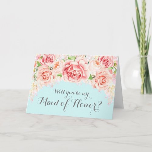 Pink Watercolor Baby Blue Maid of Honour Invite