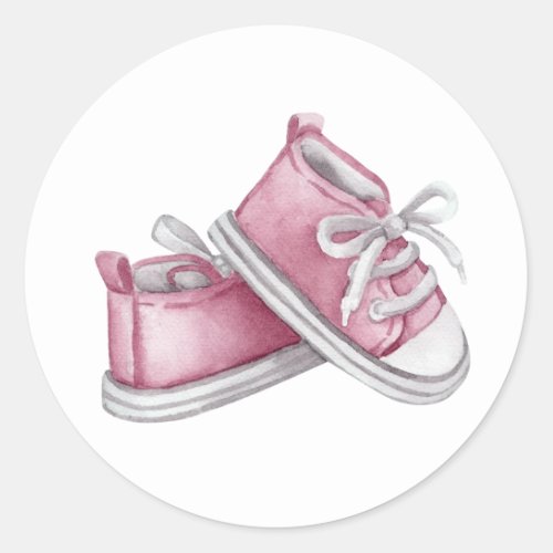 Pink Watercolor Baby Booties Baby Shower Classic Round Sticker