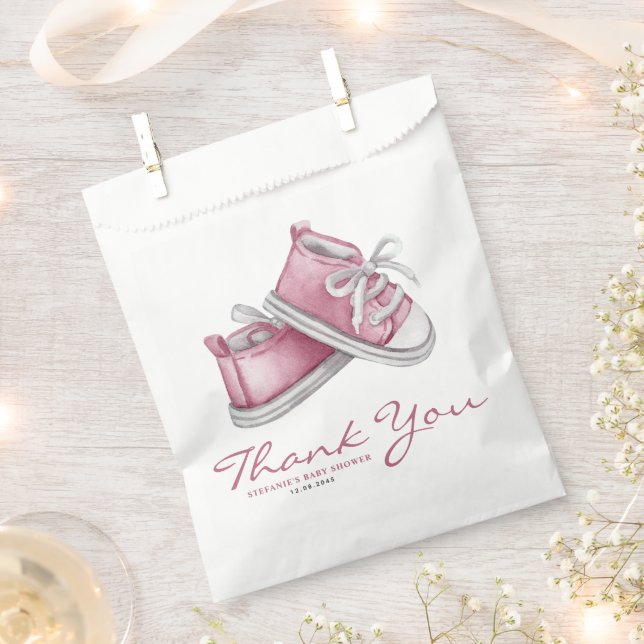 Pink Watercolor Baby Booties Baby Shower Favor Bag (Clipped)