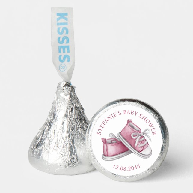Pink Watercolor Baby Booties Baby Shower Hershey®'s Kisses® (Front)