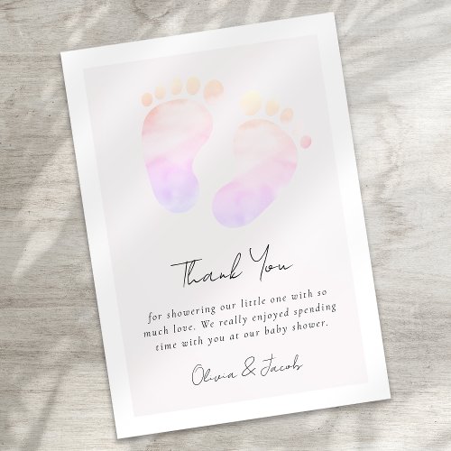 Pink Watercolor Baby Feet Baby Shower  Thank You Card