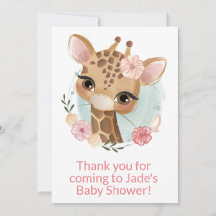 Pink Watercolor Baby Giraffe Thank You Card