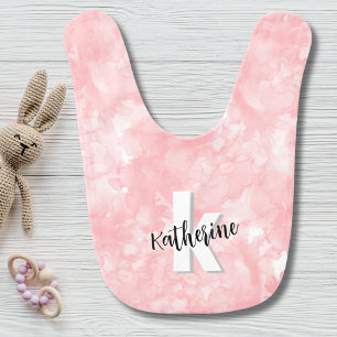Pink Watercolor Baby Girl Monogram Bib