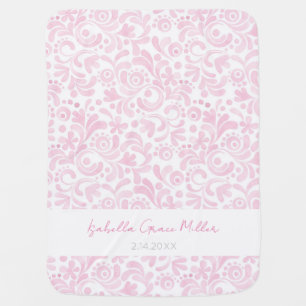 Pink Watercolor Baby Girl NAME BIRTH DATE Nursery Baby Blanket
