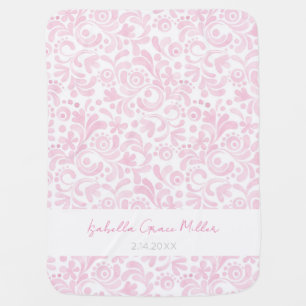 Pink Watercolor Baby Girl NAME BIRTH DATE Nursery Blanket