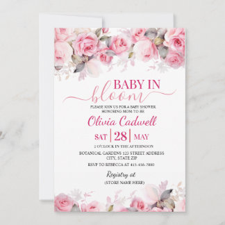 Pink Watercolor Baby In Bloom Baby Shower Invitat Invitation