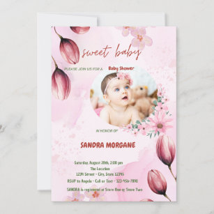 Pink Watercolor Baby invitationPoster baby shower  Invitation