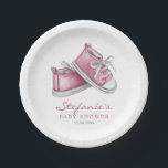 Pink Watercolor Baby Shoes It's a Girl Baby Shower Paper Plates<br><div class="desc">Invite guests to your event with these customizable baby shower paper plates. It features watercolor illustration of adorable pink baby booties. Personalize by adding your details. These pink baby shower paper plates are perfect for It's a Girl baby showers.</div>