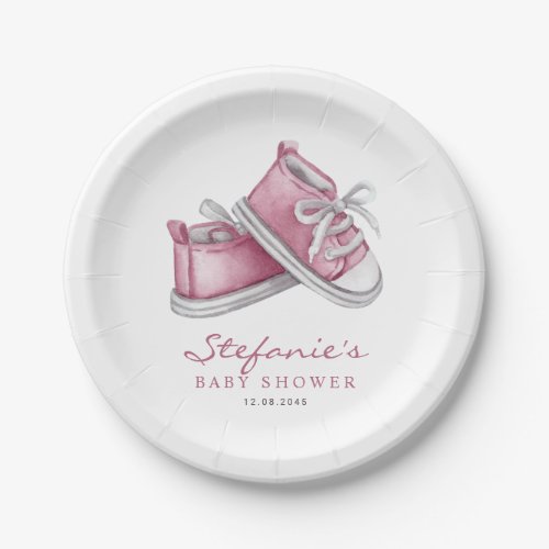 Pink Watercolor Baby Shoes Its a Girl Baby Shower Paper Plates