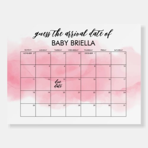 Pink Watercolor Baby Shower Due Date Calendar Foam Board